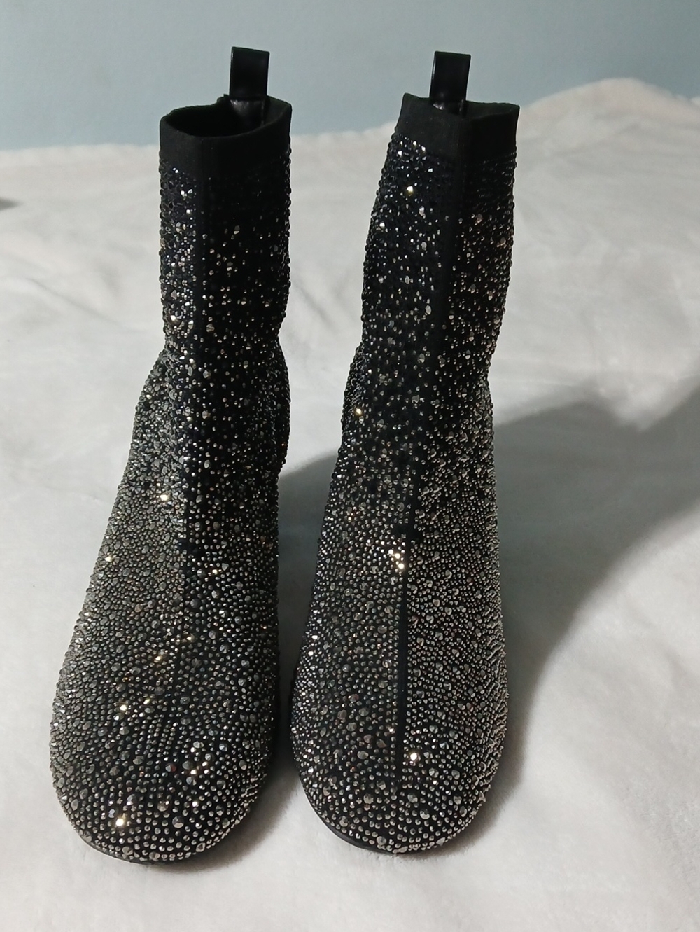 Black Rhinestone Stretch Sock Booties - Women's